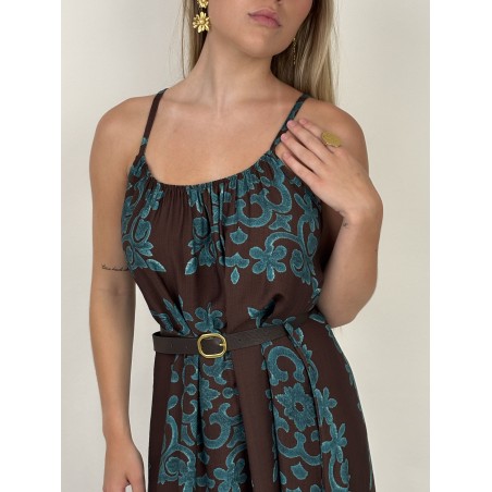 Robe longue légère bohème à motifs turquoises MILA