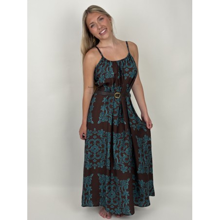 Robe longue légère bohème à motifs turquoises MILA