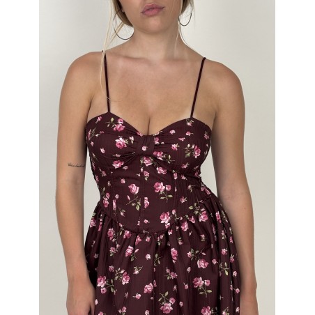 Robe courte à motifs de fleurs bordeaux MILENA