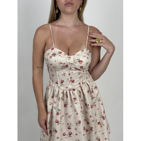 Robe courte à motifs de fleurs beige MILENA