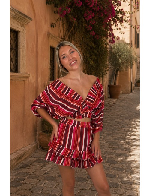 Ensemble court rayé bordeaux CORALIE