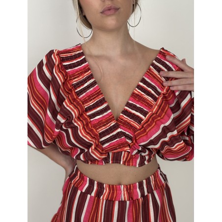 Ensemble court rayé bordeaux CORALIE