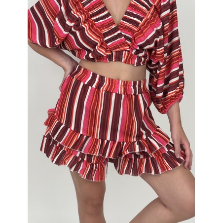 Ensemble court rayé bordeaux CORALIE