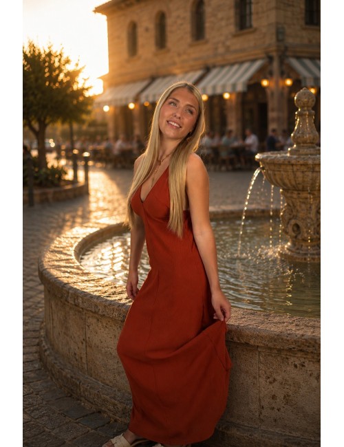 Robe longue décolleté brique LILY