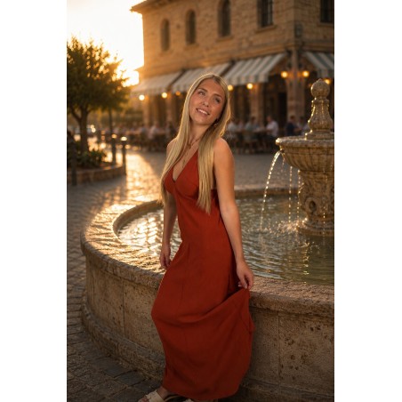 Robe longue décolleté brique LILY