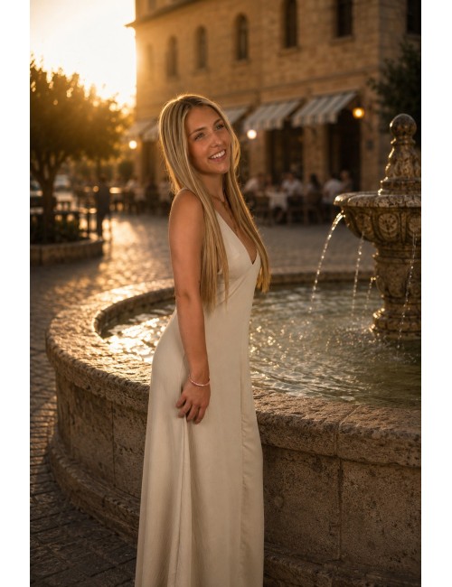 Robe longue décolleté beige LILY