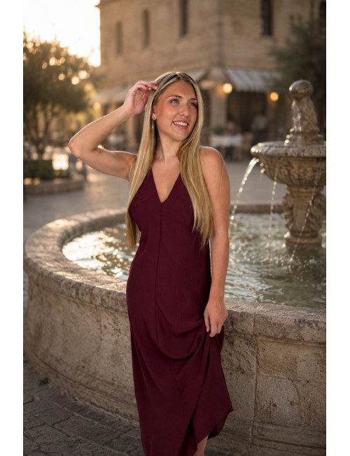 Robe longue décolleté bordeaux LILY