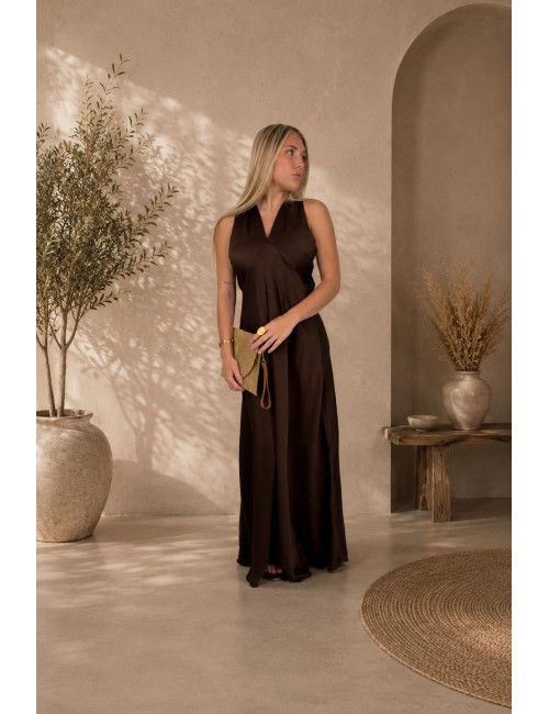 Robe fluide décolleté croisé choco AMANDINE