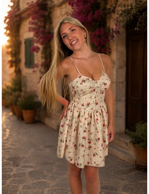 Robe courte à motifs de fleurs beige MILENA