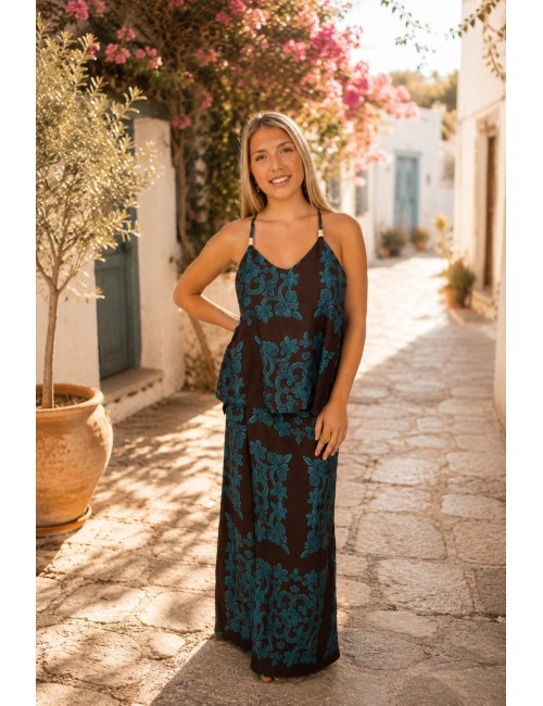 Top bohème à motifs turquoises ROSY