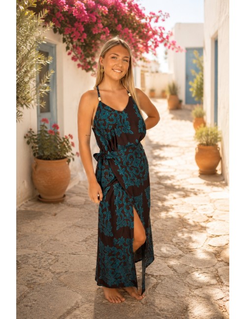 Jupe longue bohème à motifs turquoises DARLENE