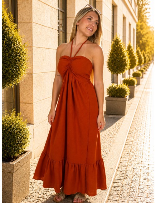 Robe longue à bustier brique JULIE