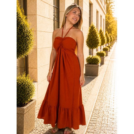 Robe longue à bustier brique JULIE
