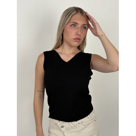 Débardeur léger col V noir Denise