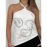 Top fluide à motifs en strass blanc Lisa