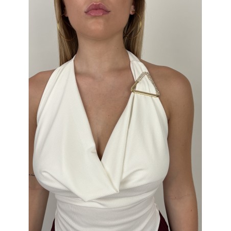 Top décolleté drapé chic blanc Carla