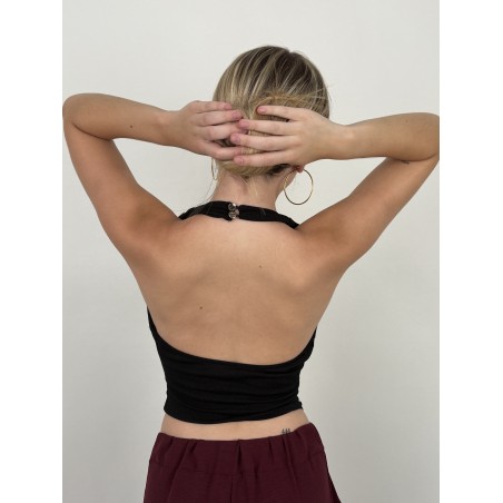 Top décolleté drapé chic noir Carla