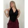 Top décolleté drapé chic noir Carla