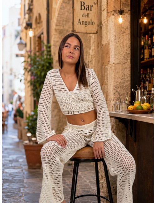 Ensemble en maille ajourée beige Madison