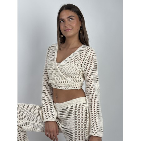 Ensemble en maille ajourée beige Madison