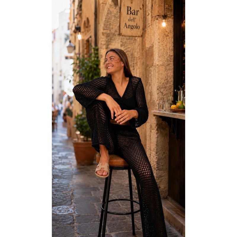 Ensemble en maille ajourée noir Madison