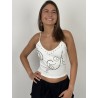 Top décolleté V à motifs en strass blanc Tina