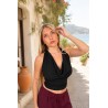Top décolleté drapé chic noir Carla