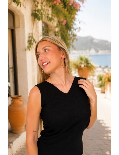 Débardeur léger col V noir Denise