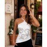 Top fluide à motifs en strass blanc Lisa