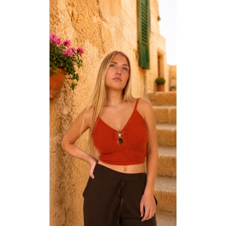 Top en maille décolleté brique Nina