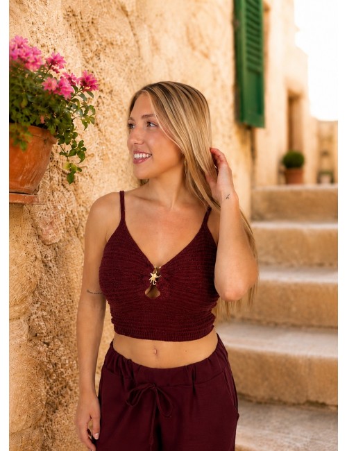 Top en maille décolleté bordeaux Nina