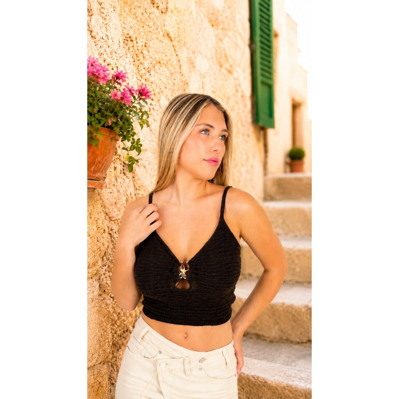 Top en maille décolleté choco Nina