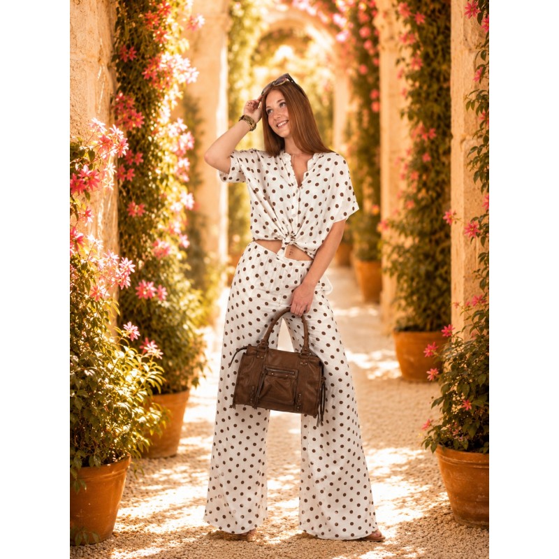 Chemise légère à pois choco beige STEPHANIE