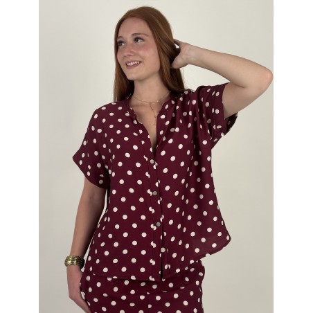 Chemise légère à pois blanc bordeaux STEPHANIE