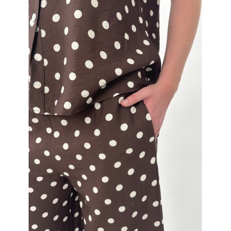 Pantalon large élastique à pois blanc choco KIM