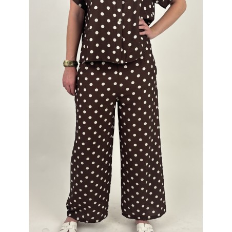 Pantalon large élastique à pois blanc choco KIM