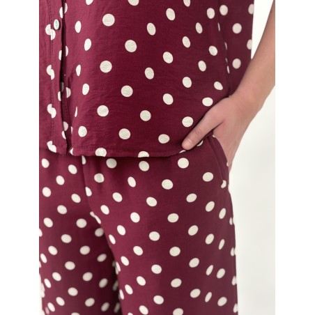 Pantalon large élastique à pois blanc bordeaux KIM