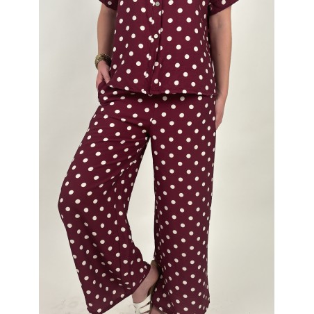 Pantalon large élastique à pois blanc bordeaux KIM