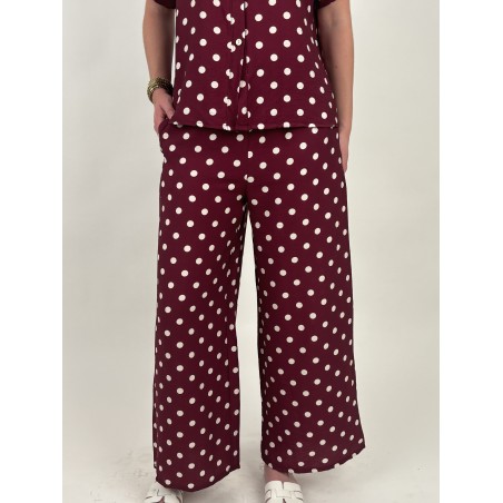 Pantalon large élastique à pois blanc bordeaux KIM