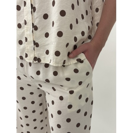 Pantalon large élastique à pois choco beige KIM
