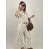 Pantalon large élastique à pois choco beige KIM