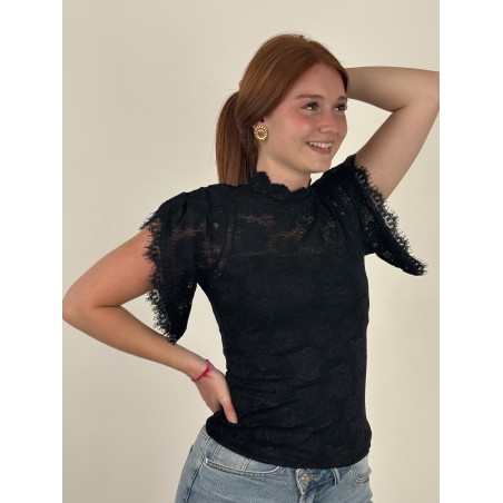 Blouse légère à dentelles noire VALENTINA