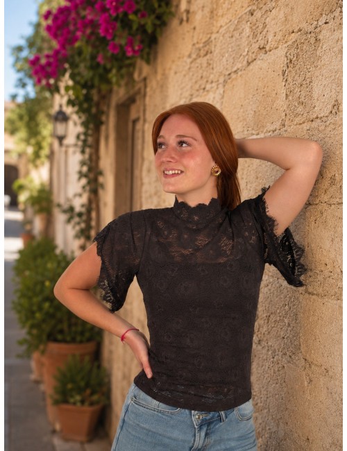 Blouse légère à dentelles choco VALENTINA