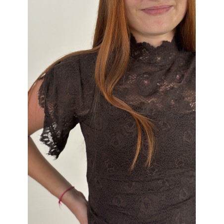 Blouse légère à dentelles choco VALENTINA