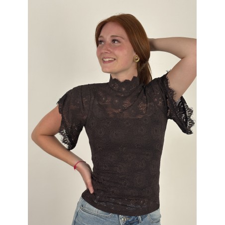 Blouse légère à dentelles choco VALENTINA