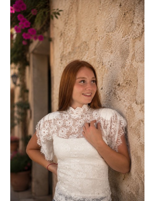 Blouse légère à dentelles blanche VALENTINA