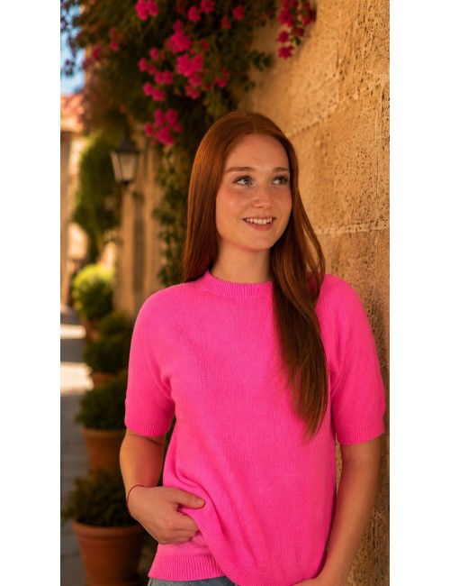 Pull en maille léger doux fushia GIGI