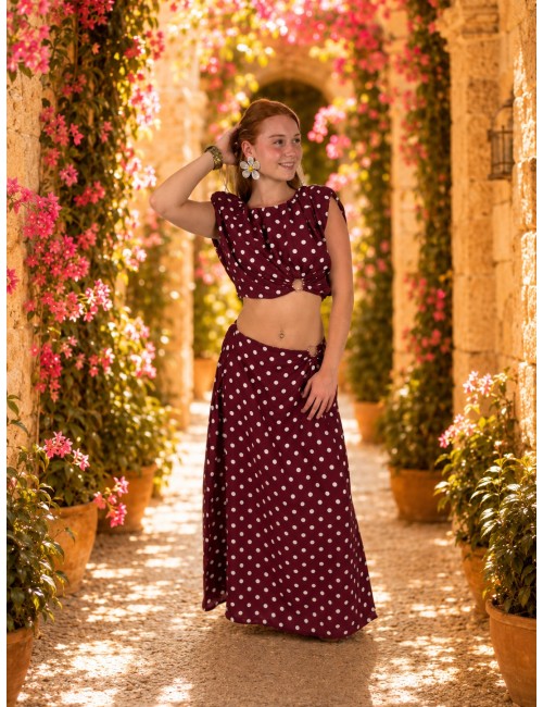 Blouse courte élégante à pois blanc bordeaux PENNY