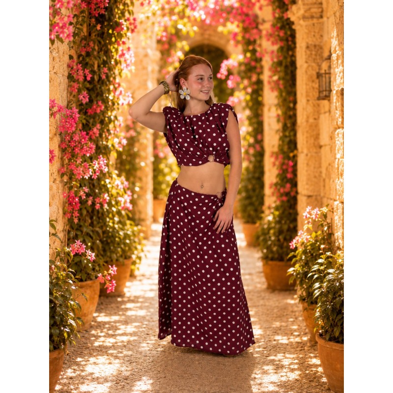 Blouse courte élégante à pois blanc bordeaux PENNY