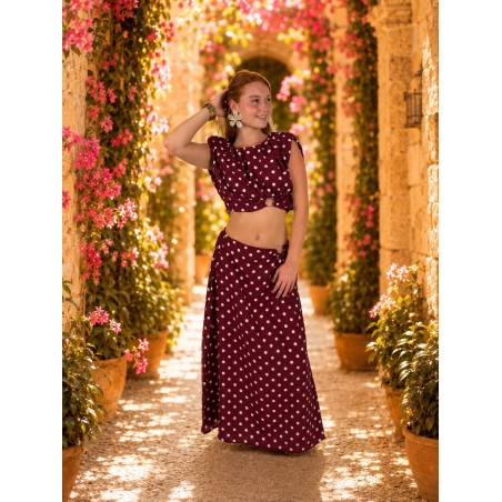 Blouse courte élégante à pois blanc bordeaux PENNY